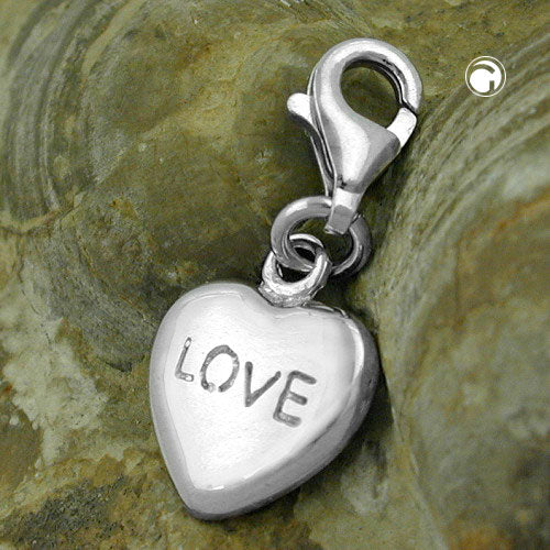 Pendant 13x11mm Charm Heart LOVE shiny rhodium-plated silver 925