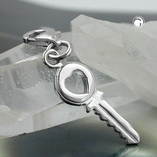 Pendant 17x7mm Charm Safety Key with Heart Silver 925