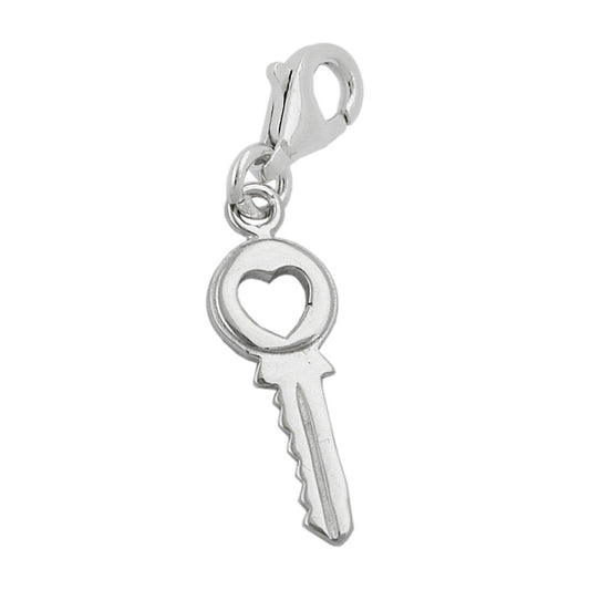 Pendant 17x7mm Charm Safety Key with Heart Silver 925