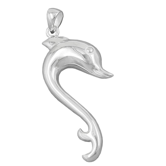 Pendant 40x17mm large dolphin shiny silver 925