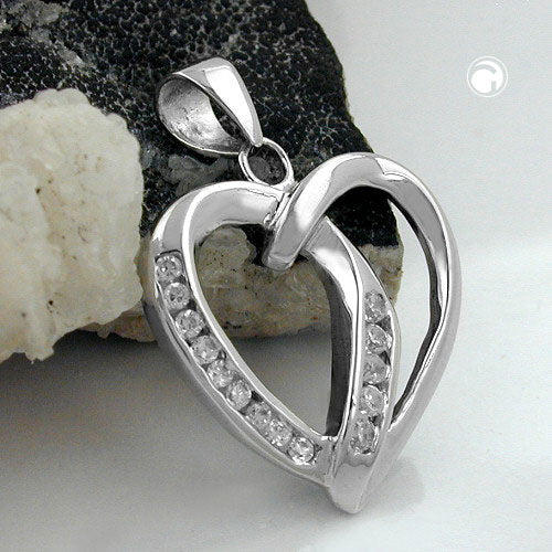 Pendant 22x20mm heart with 14 zirconias rhodium-plated silver 925