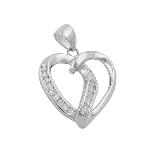 Pendant 22x20mm heart with 14 zirconias rhodium-plated silver 925