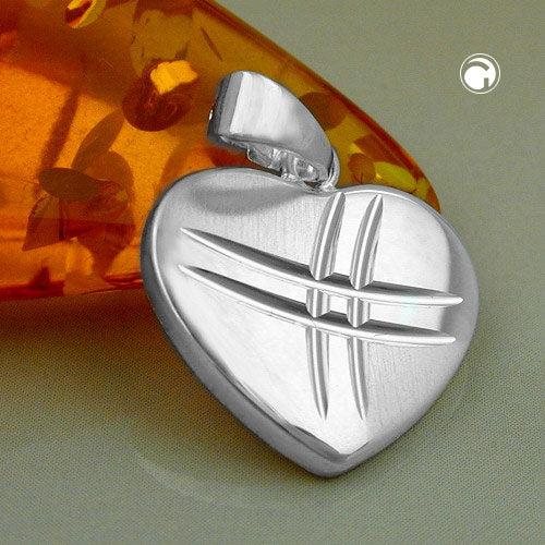 Pendant 15x16mm heart matt-glossy diamond-cut silver 925