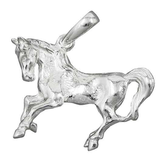 Pendant 32x25mm large horse solid formed shiny silver 925
