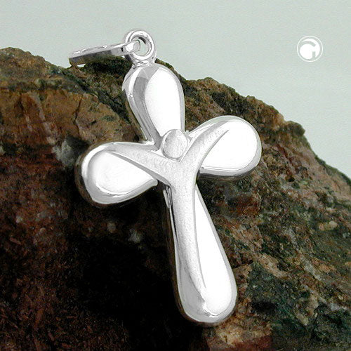Pendant 23x15mm cross with Jesus matt-glossy silver 925