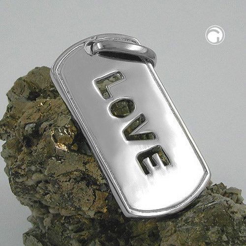 Pendant 32x16mm LOVE rhodium-plated silver 925