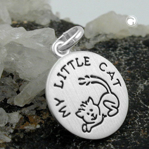 Pendant 12mm with engraving MY LITTLE CAT cat black lacquered matt silver 925
