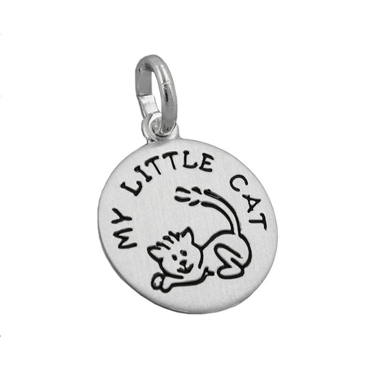 Pendant 12mm with engraving MY LITTLE CAT cat black lacquered matt silver 925