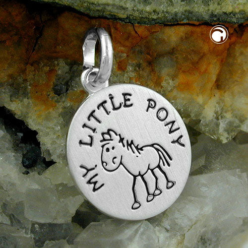 Pendant 12mm with engraving "MY LITTLE PONY" pony black lacquered matt silver 925