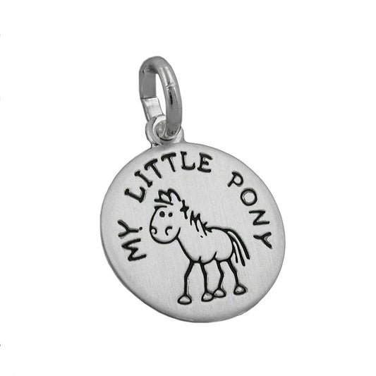 Pendant 12mm with engraving "MY LITTLE PONY" pony black lacquered matt silver 925