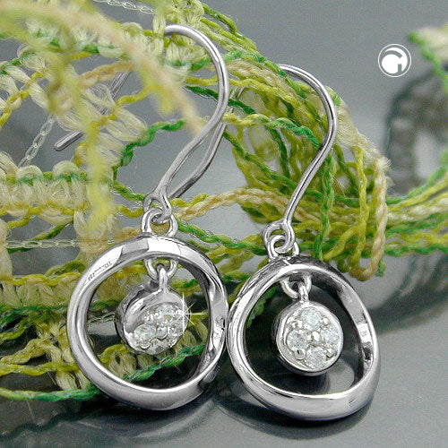 Ear hooks 22x14mm with zirconias rhodium-plated silver 925