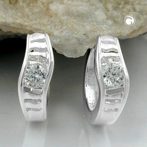 Creole 14x5mm folding hinge with zirconias shiny silver 925