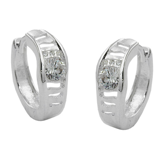 Creole 14x5mm folding hinge with zirconias shiny silver 925