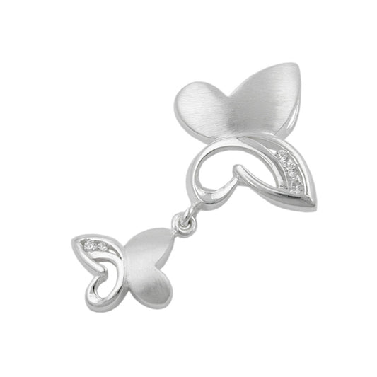 Pendant 30x17mm 2 butterflies matt-shiny zirconias silver 925
