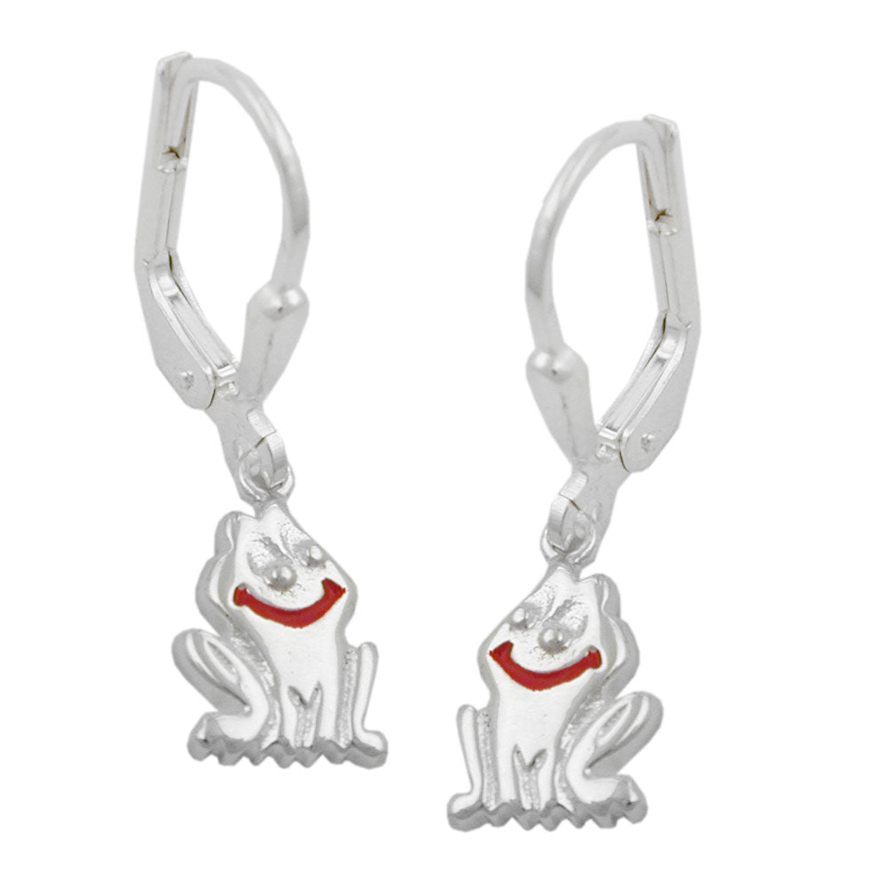 Ear stud earrings 25x7mm smiling frog red lacquered shiny silver 925