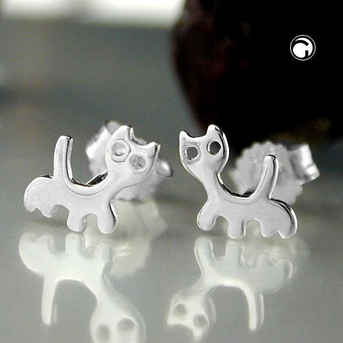 Stud earring 6x6.5mm cat shiny silver 925