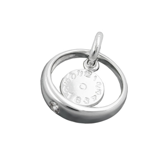 Pendant 12x3mm baptism ring with white zirconia and birth clock silver 925