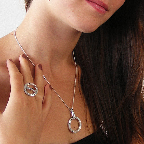 Pendant 42x27mm zirconias rhodium-plated silver 925