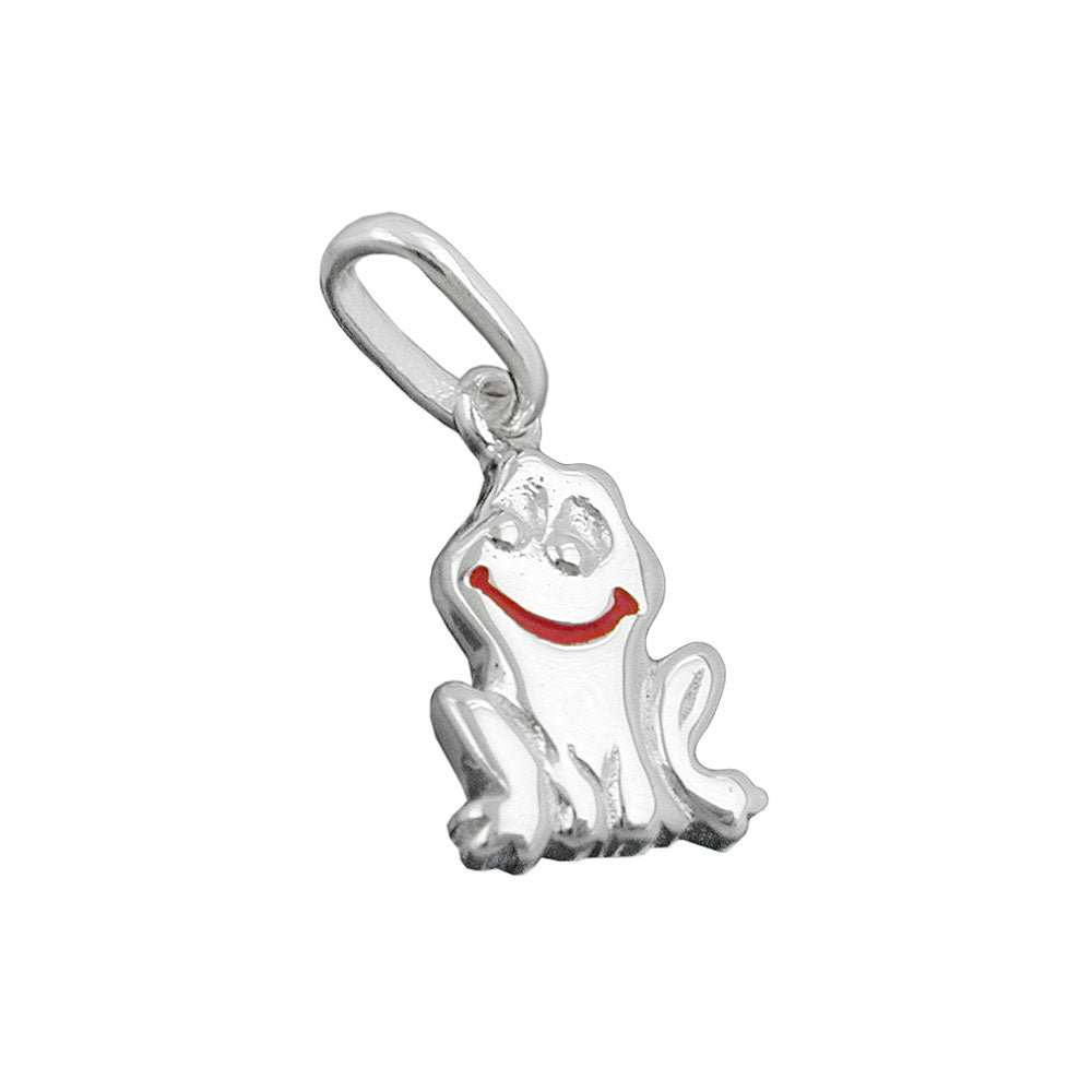 Pendant 12x7.5mm smiling frog red lacquered shiny silver 925