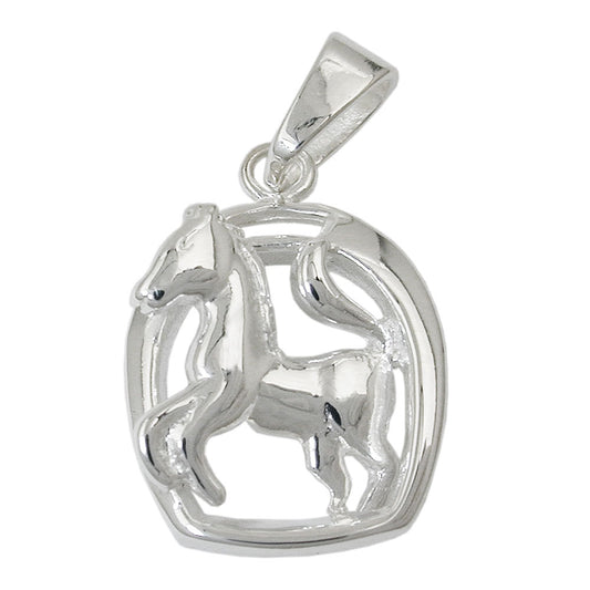Pendant 16x12mm horse in horseshoe shiny silver 925