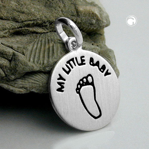 Pendant 12mm engraving MY LITTLE BABY footprint black matt silver 925