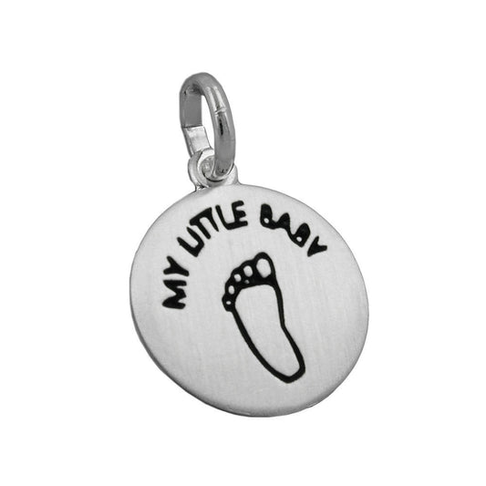 Pendant 12mm engraving MY LITTLE BABY footprint black matt silver 925