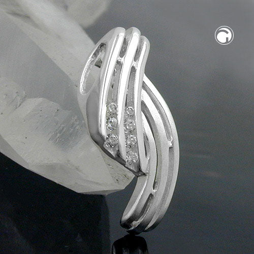 Pendant 19x8mm striped with zirconias matt-shiny silver 925