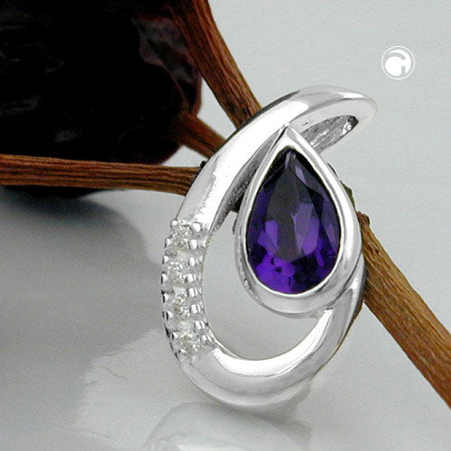 Pendant 18x10mm Amethyst with 4 Zirconias shiny Silver 925