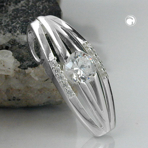 Pendant 21x8mm striped with zirconias shiny silver 925