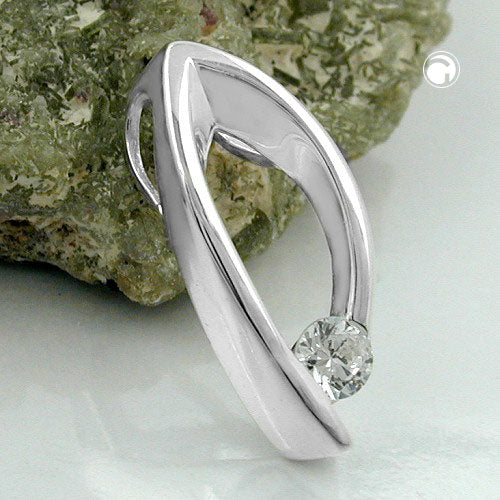 Pendant 18.5x8mm oval with zirconia shiny silver 925