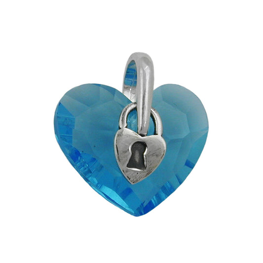 Pendant 15x18mm heart made of glass with lock turquoise colored silver 925