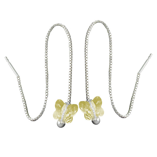 Pull-through earring 115x8mm butterfly glass stone light yellow silver 925
