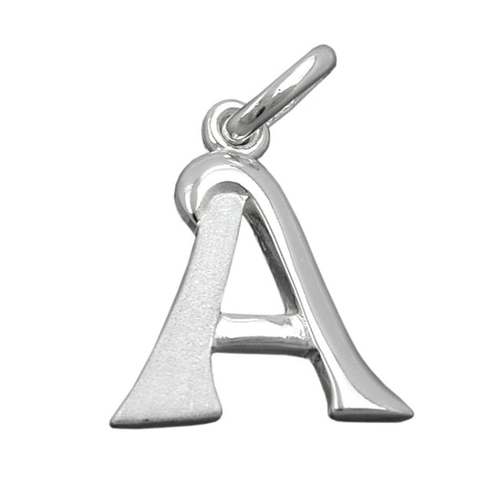 Pendant 15x13mm letter A partially matte shiny silver 925