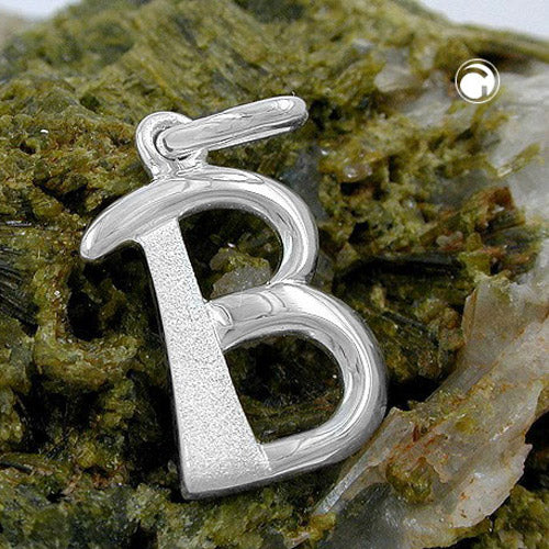 Pendant 15x10mm letter B partially matte shiny silver 925