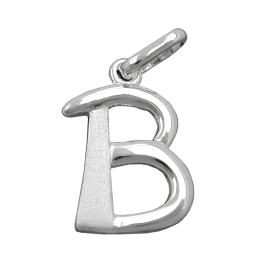 Pendant 15x10mm letter B partially matte shiny silver 925