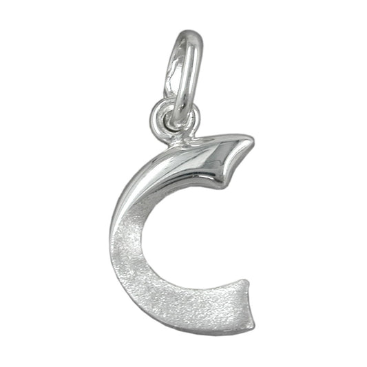 Pendant 15x8mm letter C partially matte shiny silver 925