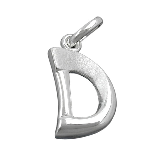 Pendant 15x9mm letter D partially matte shiny silver 925