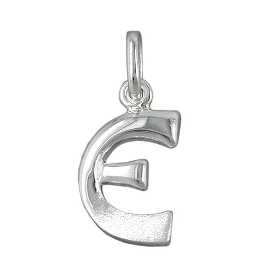 Pendant 15x8mm letter E partially matte shiny silver 925