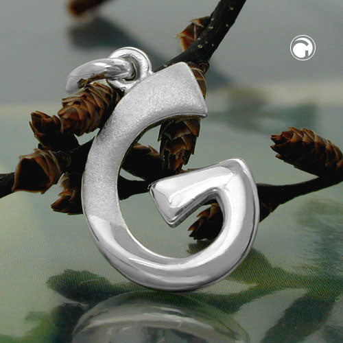 Pendant 15x9mm letter G partially matte shiny silver 925
