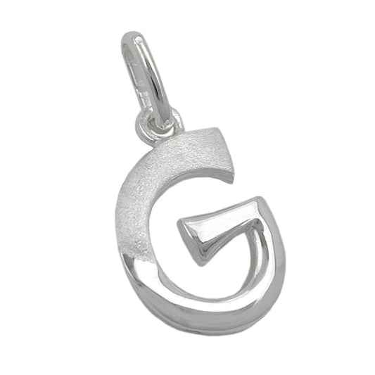 Pendant 15x9mm letter G partially matte shiny silver 925