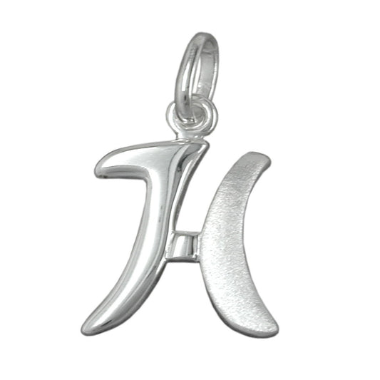 Pendant 15x11mm letter H partially matte shiny silver 925