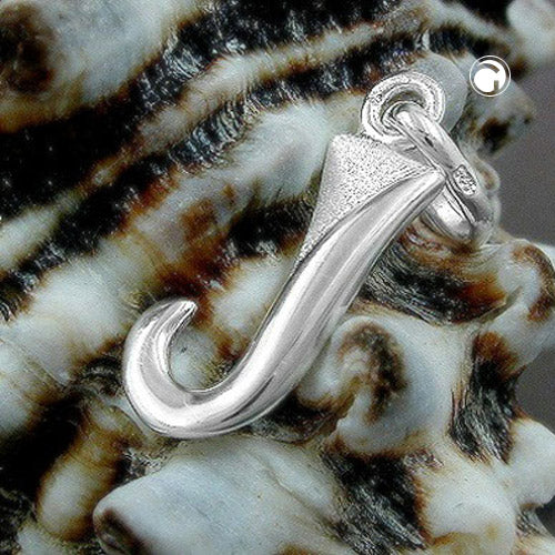 Pendant 15x6mm letter J partially matte shiny silver 925