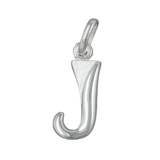 Pendant 15x6mm letter J partially matte shiny silver 925