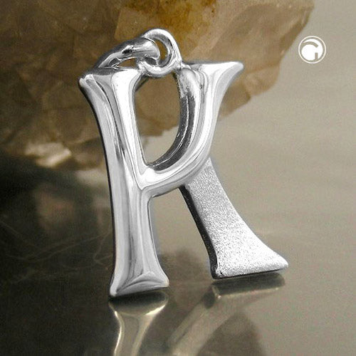 Pendant 15x11mm letter K partially matte shiny silver 925