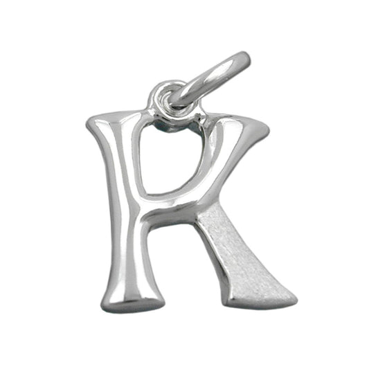 Pendant 15x11mm letter K partially matte shiny silver 925