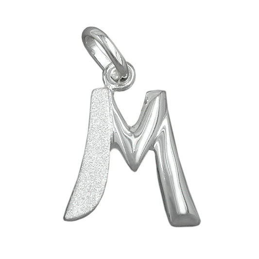 Pendant 15x13mm letter M partially matte shiny silver 925