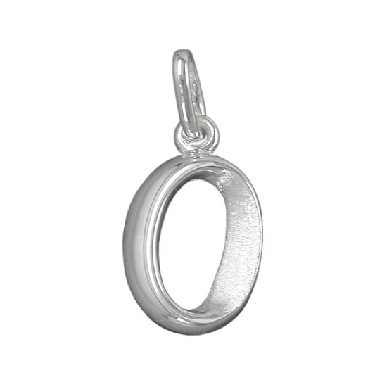 Pendant 15x9mm letter O partially matte shiny silver 925