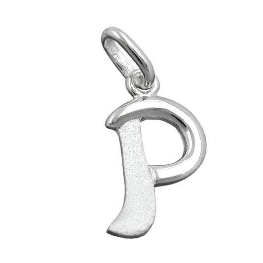 Pendant 15x9mm letter P partially matte shiny silver 925
