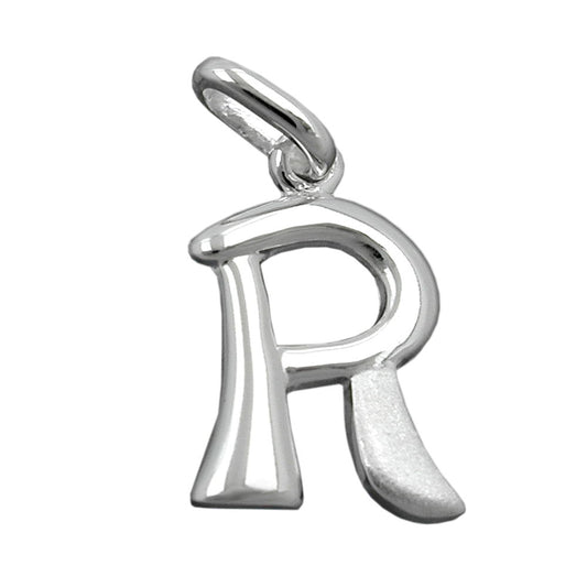 Pendant 15x10mm letter R partially matte shiny silver 925