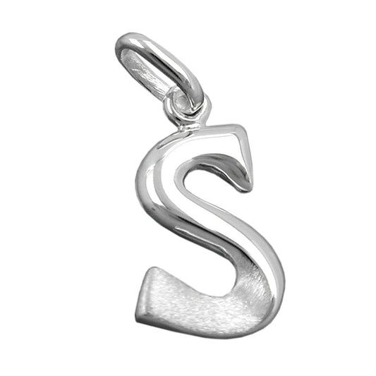 Pendant 15x9mm letter S partially matte shiny silver 925
